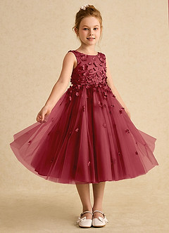 Azazie Lana Flower Girl Dresses Pomegranate A-Line Sleeveless Matte Satin Dress image5