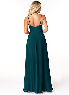 Azazie Moira Robes de demoiselle d'honneur Robe Trapèze en Mousseline de soie Décolleté Vert Pin image2