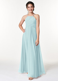 Azazie Ginger Junior Sea Glass A-Line Pleated Chiffon Dress image4