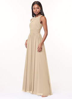 Azazie Harper Bridesmaid Dresses Champagne A-Line Pleated Chiffon Dress image3