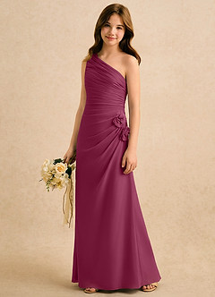 Azazie Sophie Girls Formal Flower Girl Dresses Mulberry Sheath One Shoulder Chiffon Dress image4