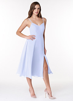 Azazie Clarissa Robes de demoiselle d'honneur Robe Trapèze en Mousseline de soie Col en V Lavande image3