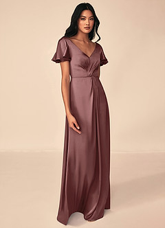 Azazie Soren Bridesmaid Dresses Vintage Mauve A-Line Pleated Stretch Satin Dress image4