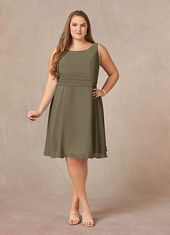 Azazie Shirley Mère de la mariée Robes Robe Trapèze en Mousseline de soie Plissé Scoop Vert Saule image11