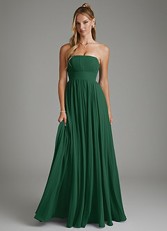 Azazie Ari Jurken voor bruidsmeisjes Jurk van Chiffon met A-lijn Strapless Donkergroen image1