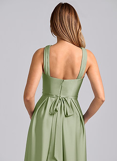 Azazie Dixie 신부 들러리 드레스 A라인 주름진 스트레치 새틴 바닥 길이 드레스 image2