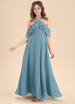 Azazie Tessabelle Junior Vestido de Azul Malhumorado de Gasa de Corte En A con Vestidos sin tirantes image6