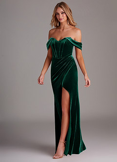 Azazie Jas Bridesmaid Dresses Emerald Sheath Off-The-Shoulder Corset Velvet Convertible Dress image3