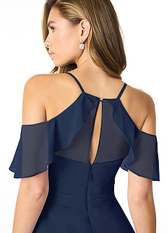 Azazie Dakota Bridesmaid Dresses Dark Navy A-Line V-Neck Pleated Chiffon Dress image4