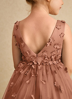 Azazie Lana Blumenmädchenkleider A-Linie ärmellos Matte Satin Kleid Bronzer image7
