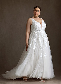 Azazie Sorella Vestidos de novia Vestido Diamante Blanco de Tul de Línea A con Lentejuelas image12