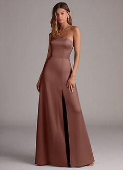 Azazie Wren Bridesmaid Dresses Espresso A-Line Strapless Stretch Satin Convertible Dress image1