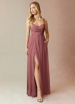 Azazie Reniya Bridesmaid Dresses Desert Rose A-Line Pleated Mesh Convertible Dress image1