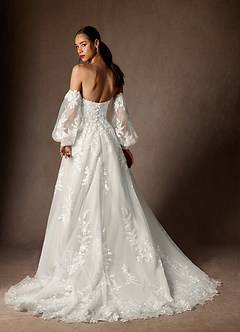 Azazie Madeleine Vestidos de novia Vestido de Diamante Blanco de Encaje de Corte Princesa con Sin tirantes image3