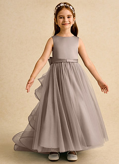 Azazie Lior vestidos de niña de las flores Vestido de Gris Pardo de Tul de Princesa con Plisado image6