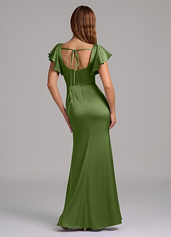 Azazie Elkie At-home Try On Dresses Emerald Mermaid Square Neckline Stretch Satin Dress image2