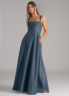 Azazie Shaude Robes de demoiselle d'honneur Robe Trapèze en Satin extensible Plissée Violet Crépusculaire image4