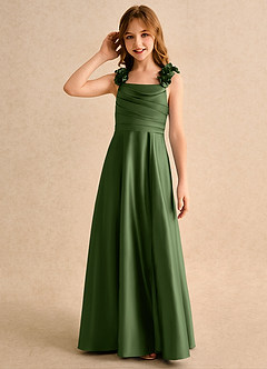 Azazie Rosita Girls Formal Sukienki dla dziewczynek sypiących kwiaty Linia A Pofałdowany Matowy satynowy Długość podłogi Sukienka image6