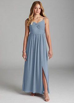 Azazie Zeya Junior Dusty Blue A-Line Chiffon Dress image3