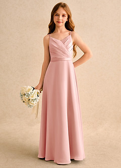 Azazie Umina Girls Formal Flower Girl Dresses Rosette A-Line Pleated Matte Satin Dress image5