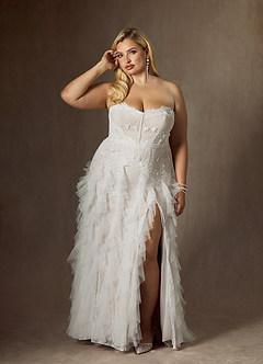 Azazie Ceresia Vestidos de novia Vestido de Diamante Blanco de Tul de Corte Recto con Lentejuela image13