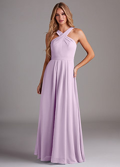 Azazie Dixie Brautjungfernkleider A-Linie Halter Gefaltet Chiffon Kleid Frostiges Flieder image1
