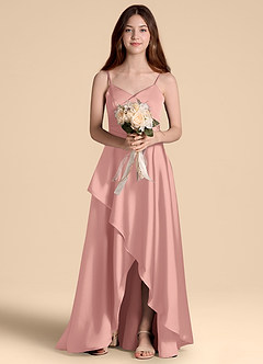 Azazie Prisha Junior Rosette A-Line Pleated Stretch Satin Dress image6