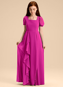 Azazie Priya Junior Abito A-Line in Chiffon Blusa Fucsia image5