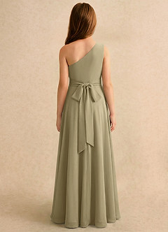 Azazie Puddles Girls Formal Abiti da Ragazza di Fiori Abito A-Line in Chiffon Monospalla Verde Muschio image2