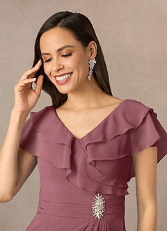 Azazie Snapdragon Mère de la mariée Robes Robe Trapèze en Mousseline de soie Col en V froncé Rose Du Désert image3