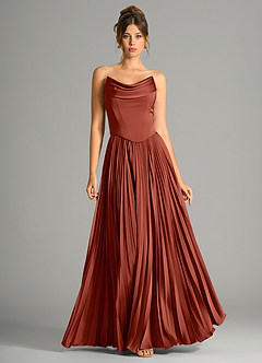 Azazie Saedra Bridesmaid Dresses Terracotta A-Line Corset Stretch Satin Dress image5
