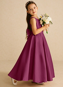Azazie Pipsy Robe Demoiselle D'honneur Fillette Robe Trapèze en Mat Satiné Arc Mûre image3
