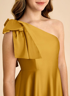 Azazie Penguin Junior Abito A-Line in Raso Elasticizzato Fiocco Caramello image7