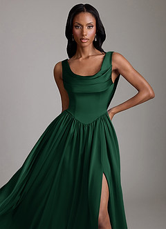 Azazie Novi Bridesmaid Dresses Dark Green A-Line with Pockets Stretch Satin Dress image3