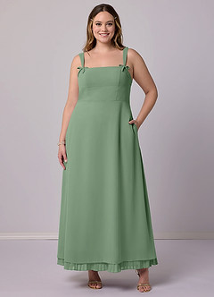 Barbie ♥ Azazie Brautjungfernkleider A-Linie Plissee Chiffon Kleid Matcha image9