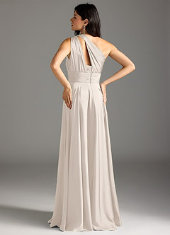 Azazie Charlize Bridesmaid Dresses White Alabaster A-Line One Shoulder Stretch Satin Dress image15