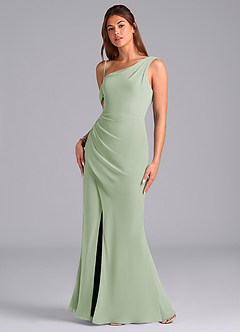 Azazie Madelyn Essayer des robes à la maison Robe Sirène Convertible en Mousseline de soie Une épaule Agave image5