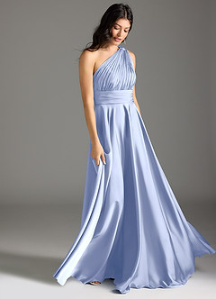 Azazie Charlize Bridesmaid Dresses Ice A-Line One Shoulder Stretch Satin Dress image3