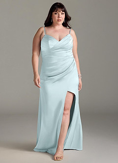 Azazie Yola Bridesmaid Dresses Sea Glass Sheath V-Neck Pleated Stretch Satin Convertible Dress image9