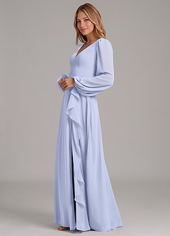 Azazie Simone 신부 들러리 드레스 A라인 긴팔 쉬폰 바닥 길이 드레스 image6