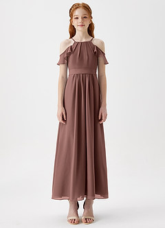 Azazie Chaya Junior Espresso A-Line Off the Shoulder Chiffon Dress image3