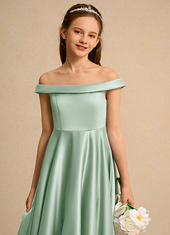 Azazie Teeny Girls Formal Sukienki dla dziewczynek sypiących kwiaty Linia A Pofałdowany Matowy satynowy Długość kostki Sukienka image7