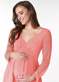 Azazie Teton vestidos de dama de honor de maternidad Vestido de Corte En A Manga larga Hasta el suelo Gasa image5