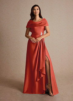 Azazie Branford Mother of the Bride Dresses Rust A-Line Pleated Stretch Satin Dress image7