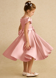 Azazie Pearl Flower Girl Dresses Rosette Ball-Gown Pleated Matte Satin Dress image3