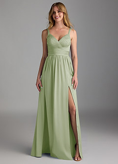 Azazie Chanel Bridesmaid Dresses Dusty Sage A-Line Pleated Stretch Satin Dress image5