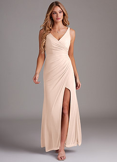 Azazie Leandra Bridesmaid Dresses Blushing Pink Mermaid V-Neck Pleated Mesh Dress image5