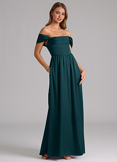 Azazie Hattie Brautjungfernkleider A-Linie Korsett Stretch-Satin Kleid Kiefer image4