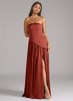 Azazie Adeline Bridesmaid Dresses Terracotta A-Line Strapless Stretch Satin Convertible Dress image3