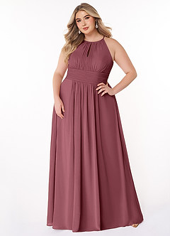 Azazie Bonnie Brautjungfernkleider A-Linie Schlüsselloch Gerüscht Chiffon Kleid Wüstenrose image6